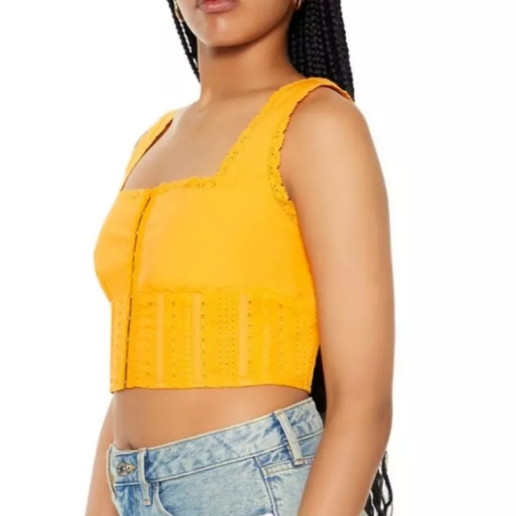 FOREVER 21 Lace Trim Corset Cotton Crop Top In Orange. Size Small NWT - Picture 8 of 16